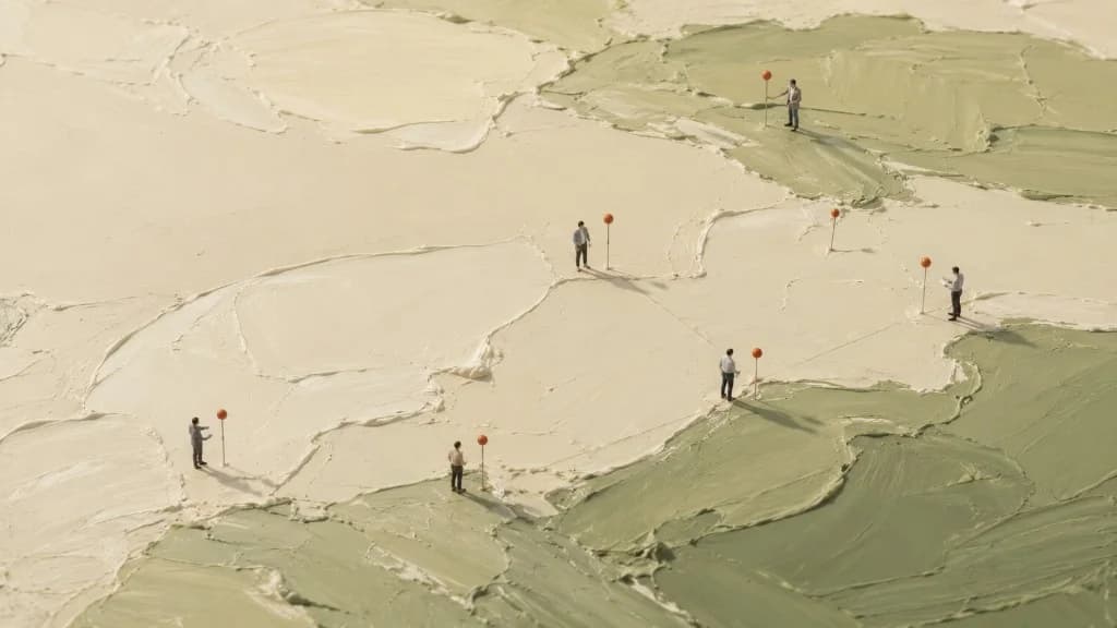 Strategic planners marking locations across a textured landscape map